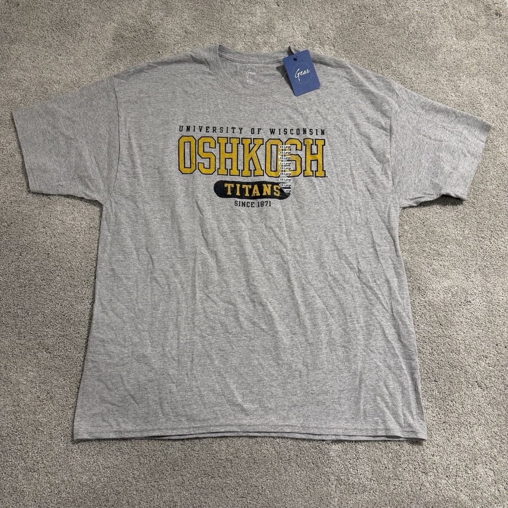 UW Oshkosh Titans T Shirt Mens‎ Sz XXL Grey Short Sleeve Gear For Sports NWT